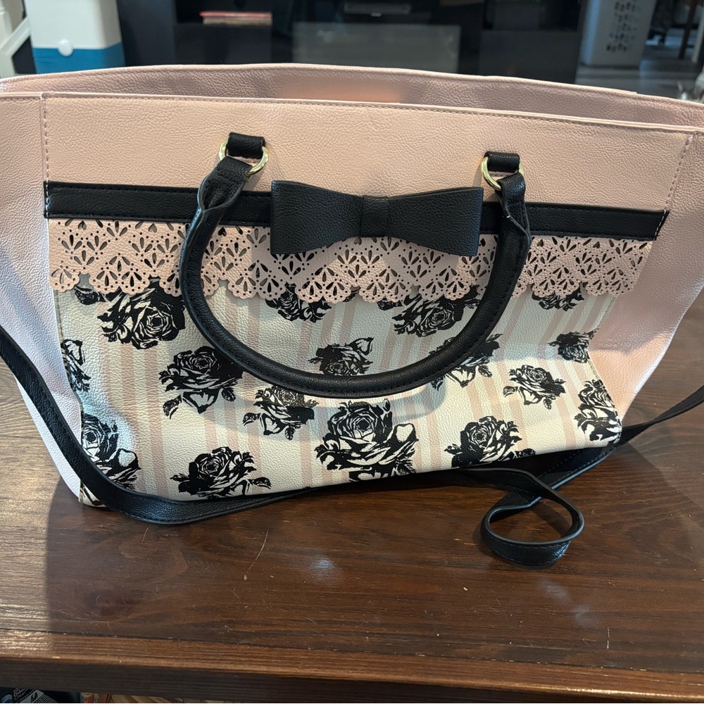 Betsey Johnson Pink and Black Floral Women's Bag